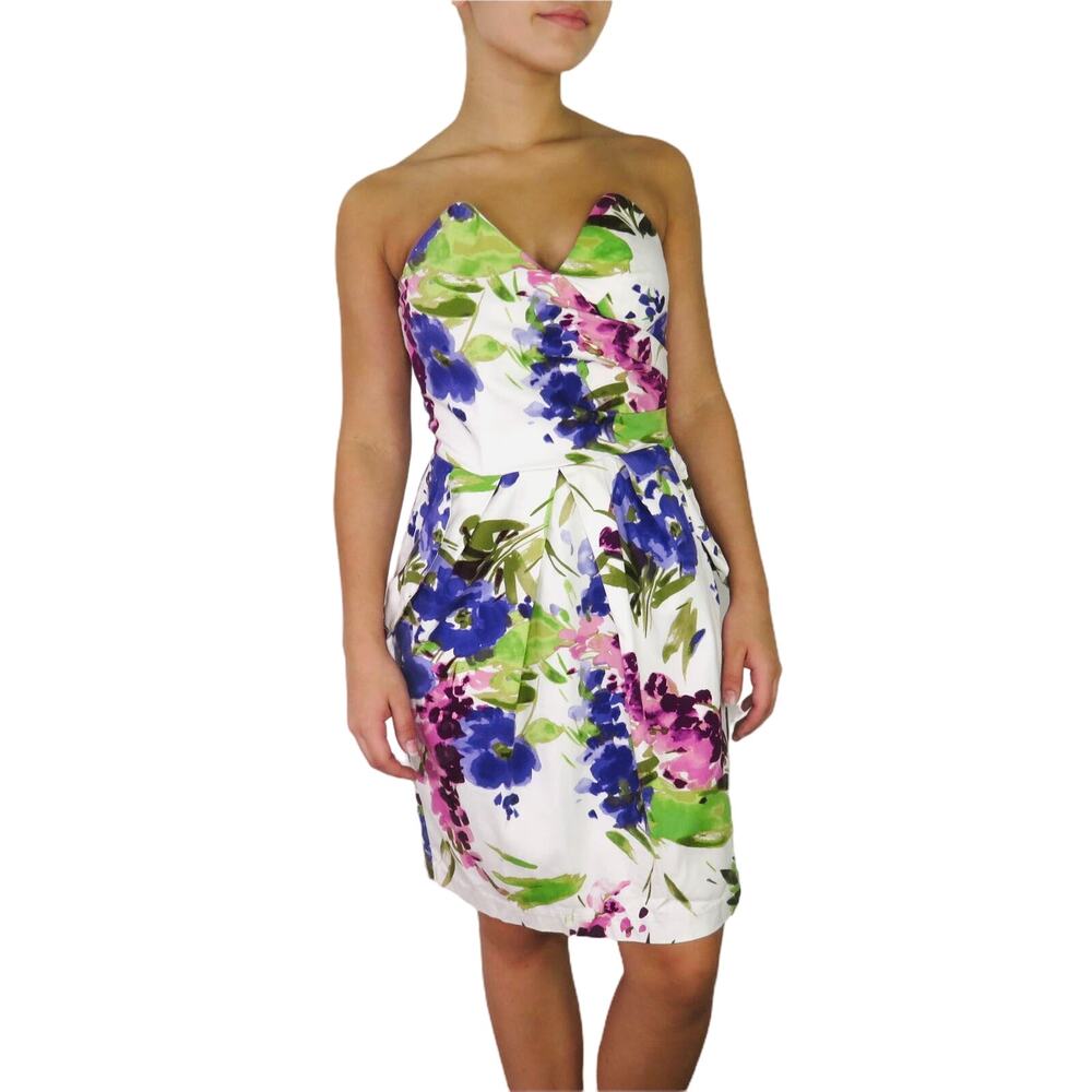 Y2k Snap Floral Strapless Purple Floral Strapless Sweetheart Mini Dress Medium